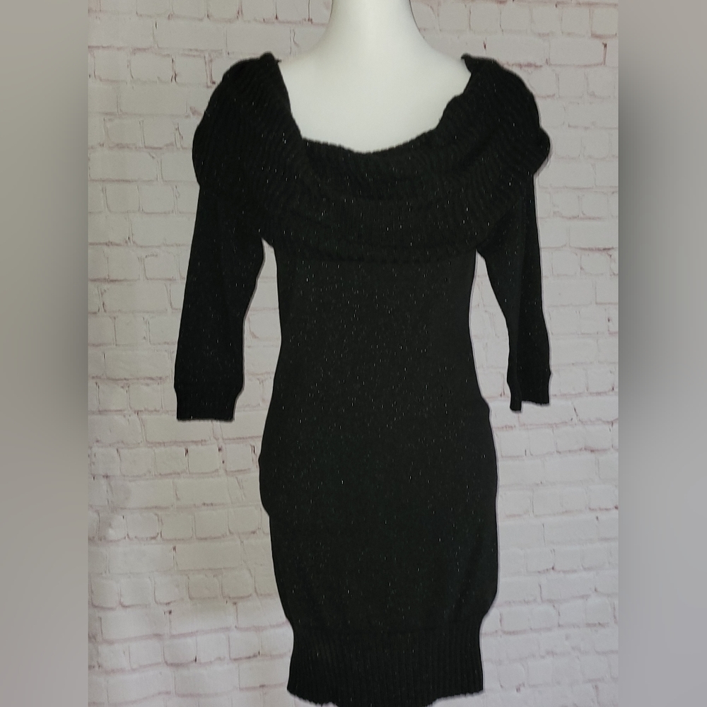 bebe Black Shimmery Cowl Sweater Dress Size M